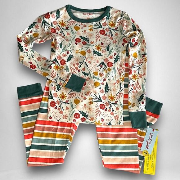Cat & Jack Girls Pajama Set - SIZE 8 Floral Top & Striped Pants NEW NEVER WORN - Picture 3 of 9